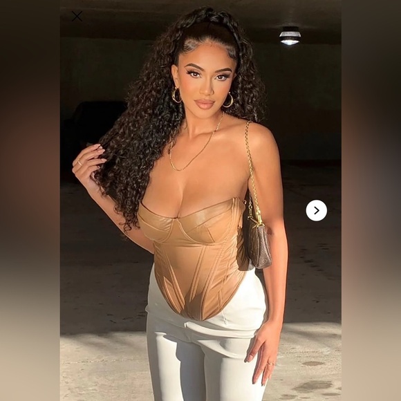 Bae For Tonight Faux Leather Corset Top - Mocha - Picture 4 of 6